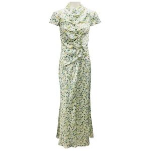 SALONI X VICTORIA TANG WHITE / GREEN MULTI KELLY FLORAL SILK SATIN MAXI DRESS